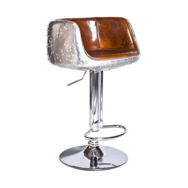 Pre-Loved 1 x Set of 2 Vintage Aviator Brown Leather Bar Stools